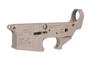 The Aero Precision Stripped Lower Receiver for AR-15 features an FDE Cerakote finish